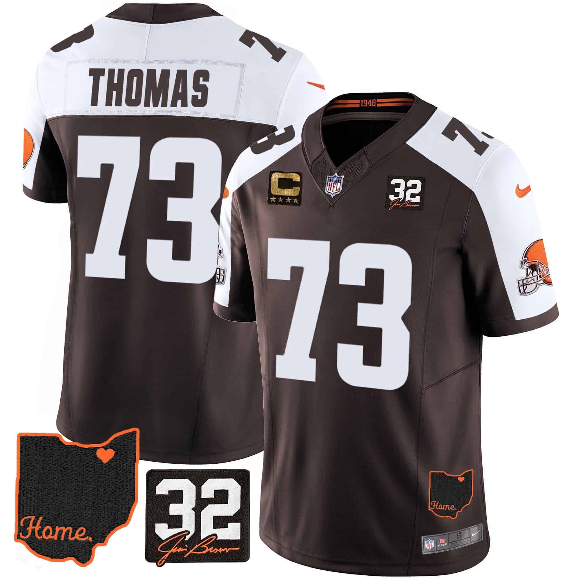 Men Cleveland Browns #73 Thomas Brown Memorial Home Patch 2024 Nike NFL Jersey